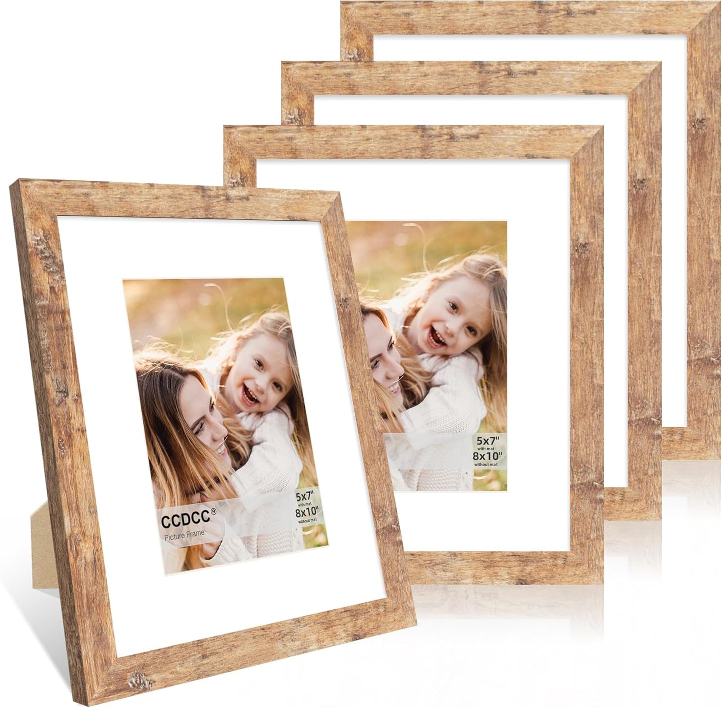 8x10 Picture Frame Set of 4, 8 x 10 Wood Photo Frames with Mat for 5x7, Natural Wooden Frame with