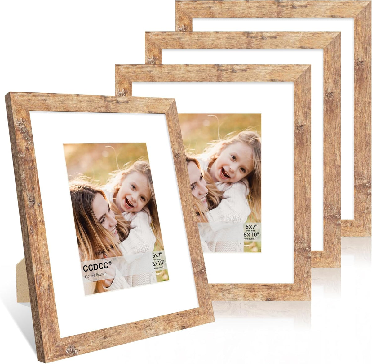 8x10 Picture Frame Set of 4, 8 x 10 Wood Photo Frames with Mat for 5x7, Natural Wooden Frame with