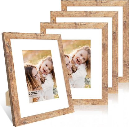8x10 Picture Frame Set of 4, 8 x 10 Wood Photo Frames with Mat for 5x7, Natural Wooden Frame with