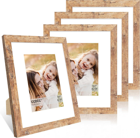 8x10 Picture Frame Set of 4, 8 x 10 Wood Photo Frames with Mat for 5x7, Natural Wooden Frame with