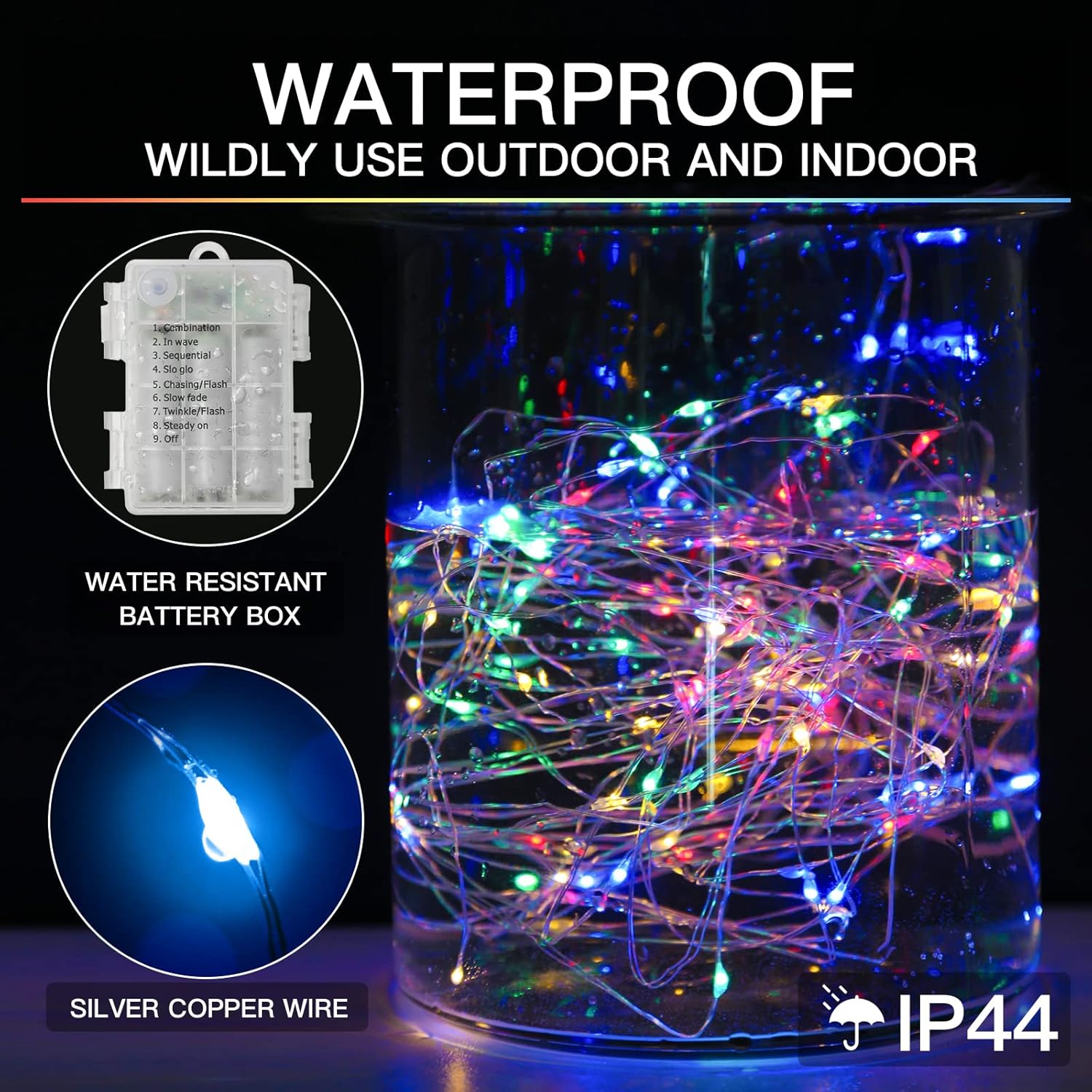 suddus 33ft 100 LED Outdoor String Lights, Multi Color Fairy Lights Battery Operated with Remote