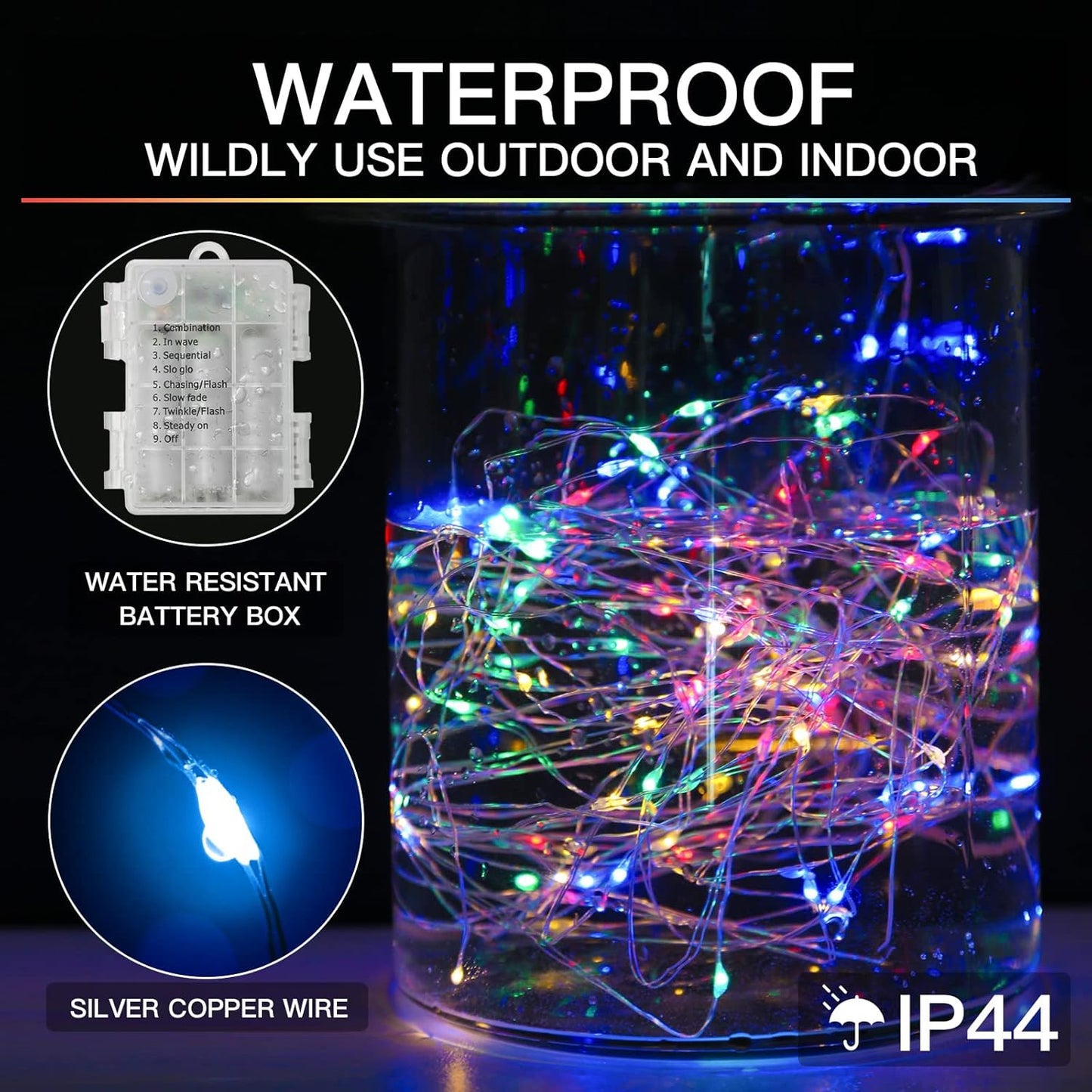 suddus 66ft 200 LED Outdoor String Lights, Multi Color Fairy Lights Battery Operated with Remote