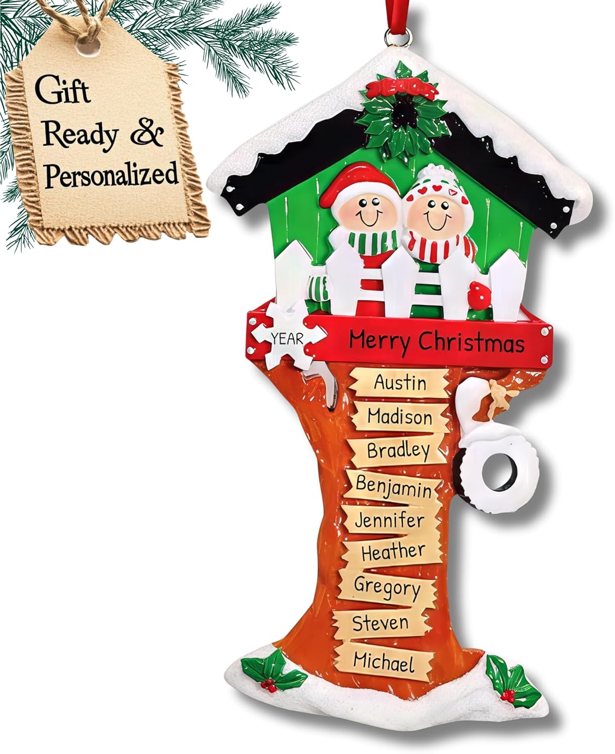 3D Treehouse Family of 9 Ornament 2025 Personalized Family Christmas Ornaments 2025 | Siblings