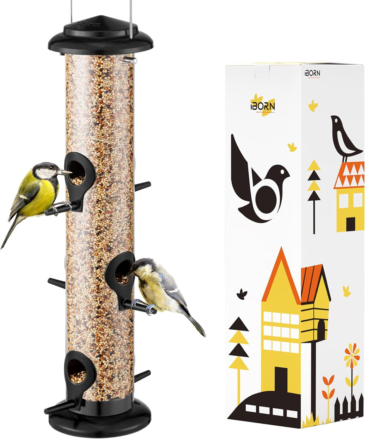 iBorn Metal Bird Feeders Black Wild Bird Feeder for Outdoors Hanging All Metal Black Finishing 14