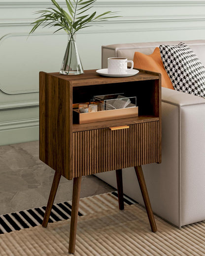 Nightstand,Modern Bedside Table with Storage Drawer and Open Wood Shelf, Accent Night Stand with