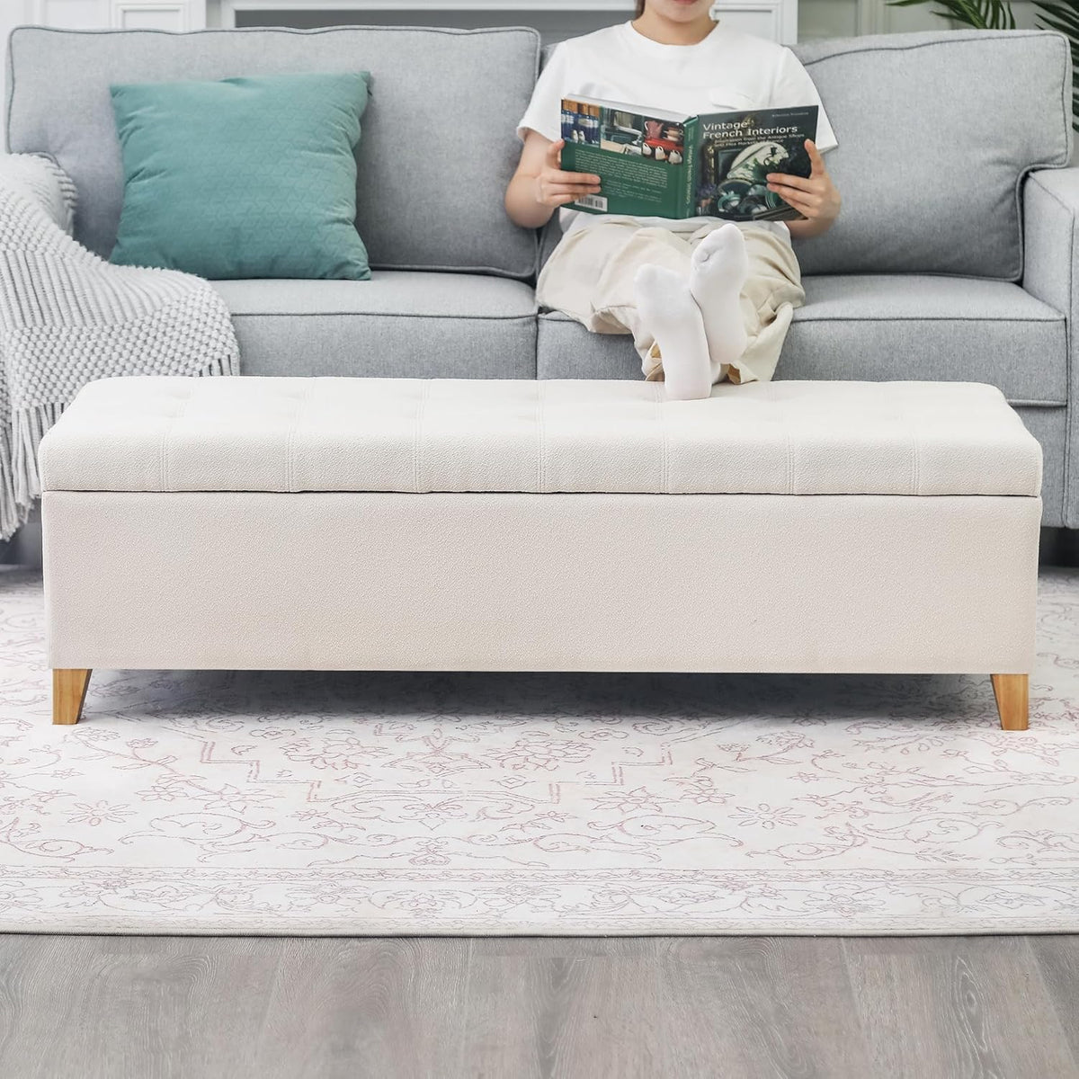 Joveco Storage Ottoman Bench, 51" Rectangle Long Bench, for Bedroom, End Foot of Bed, Living Room