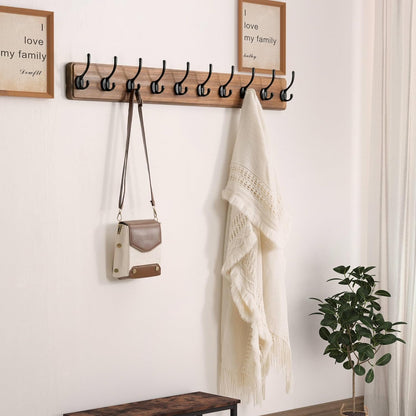Dseap Wall Mounted Coat Rack: 38-1/4" Long, Patented, Heavy-Duty, 10-Double-Hooks Wooden Hanger