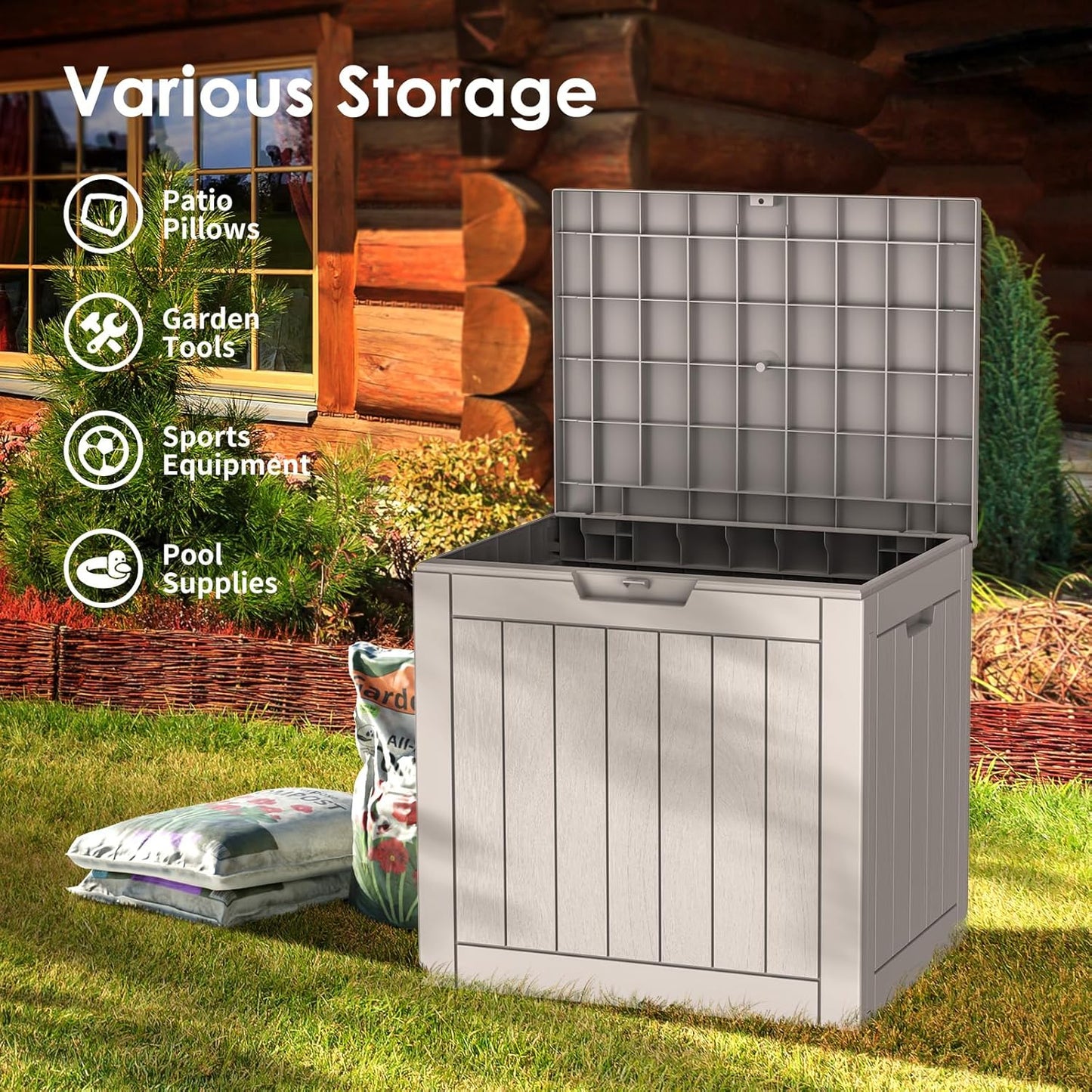 DRATO Deck Boxes, 31 Gallon Outdoor Storage Box for Patio Cushion, Sports Equipment, Garden Tools