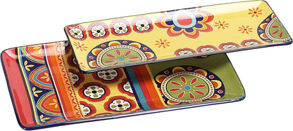 Bico Tunisian Ceramic 14 inch Rectangular Serving Platter, Set of 2, for Serving Salad, Pasta