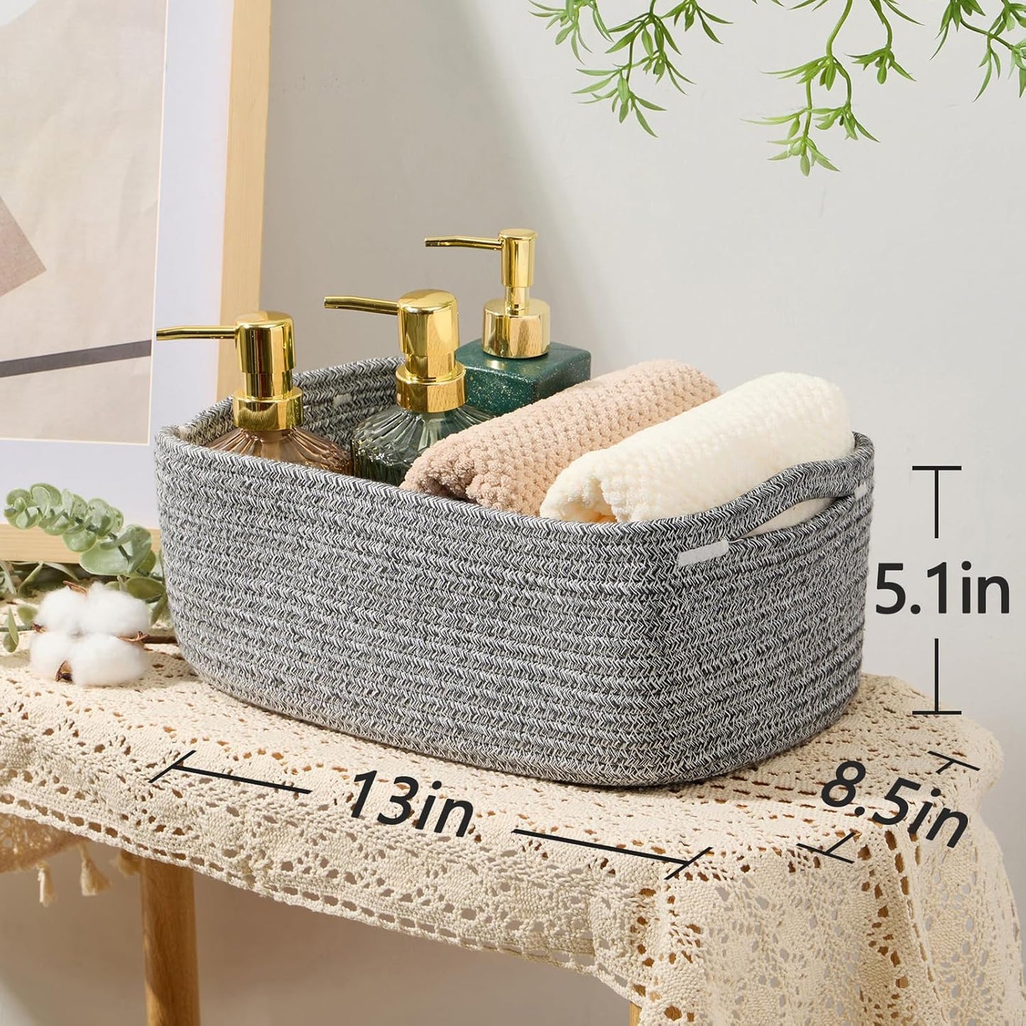 Small Storage Baskets for Organizing | Closet Organizer Bins | Shelf Toy Basket | Woven Rope
