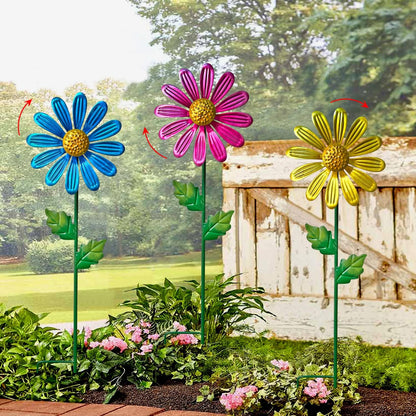 WAIU Metal Daisy Garden Stakes, Wind Catcher Spinner Garden Stakes, Garden Windmill Stakes Outdoor