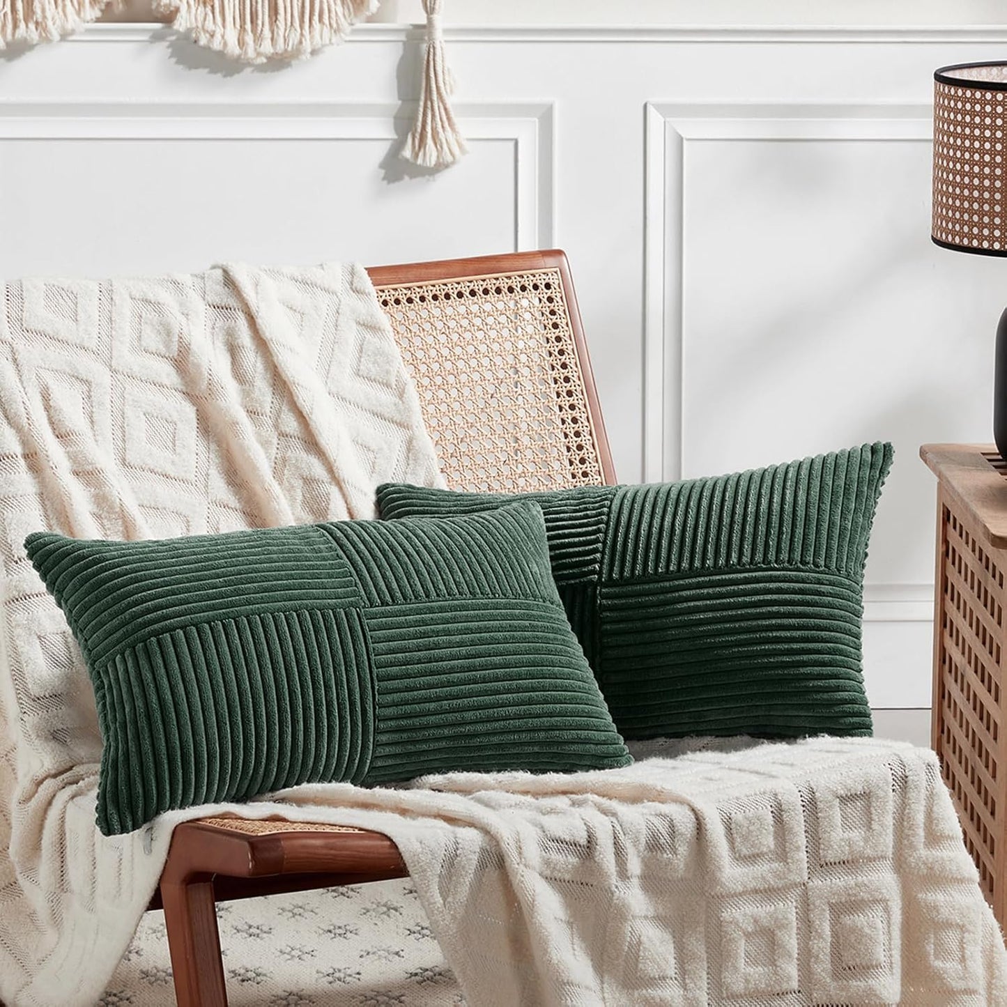 Fancy Homi Set of 2 Dark Green Long Lumbar Decorative Throw Pillow Covers 16x24 Inch for Living