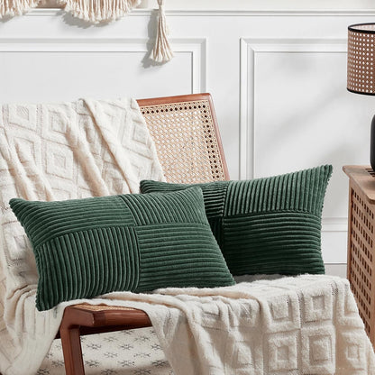 Fancy Homi Set of 2 Dark Green Lumbar Decorative Throw Pillow Covers 12x20 Inch for Living Room