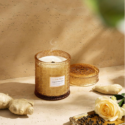 LA JOLIE MUSE Fall Candle | Ginger & White Musk Candle – Ginger, Lemongrass & Musk | 19 oz Wooden