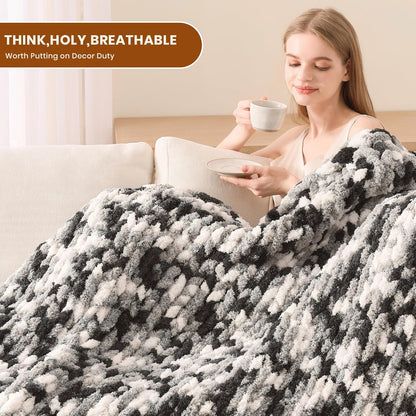 L'AGRATY Chunky Knit Blanket Throw: 50''x60'' Chenille Chunky Knitted Throw Blankets for Bed Couch