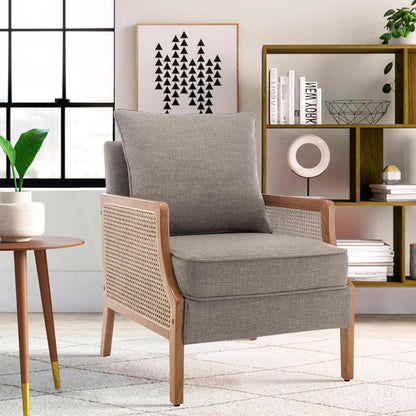 HAOBO Home Mid Century Modern Accent Chair Upholstered Living Room Chairs Armchair with Rattan