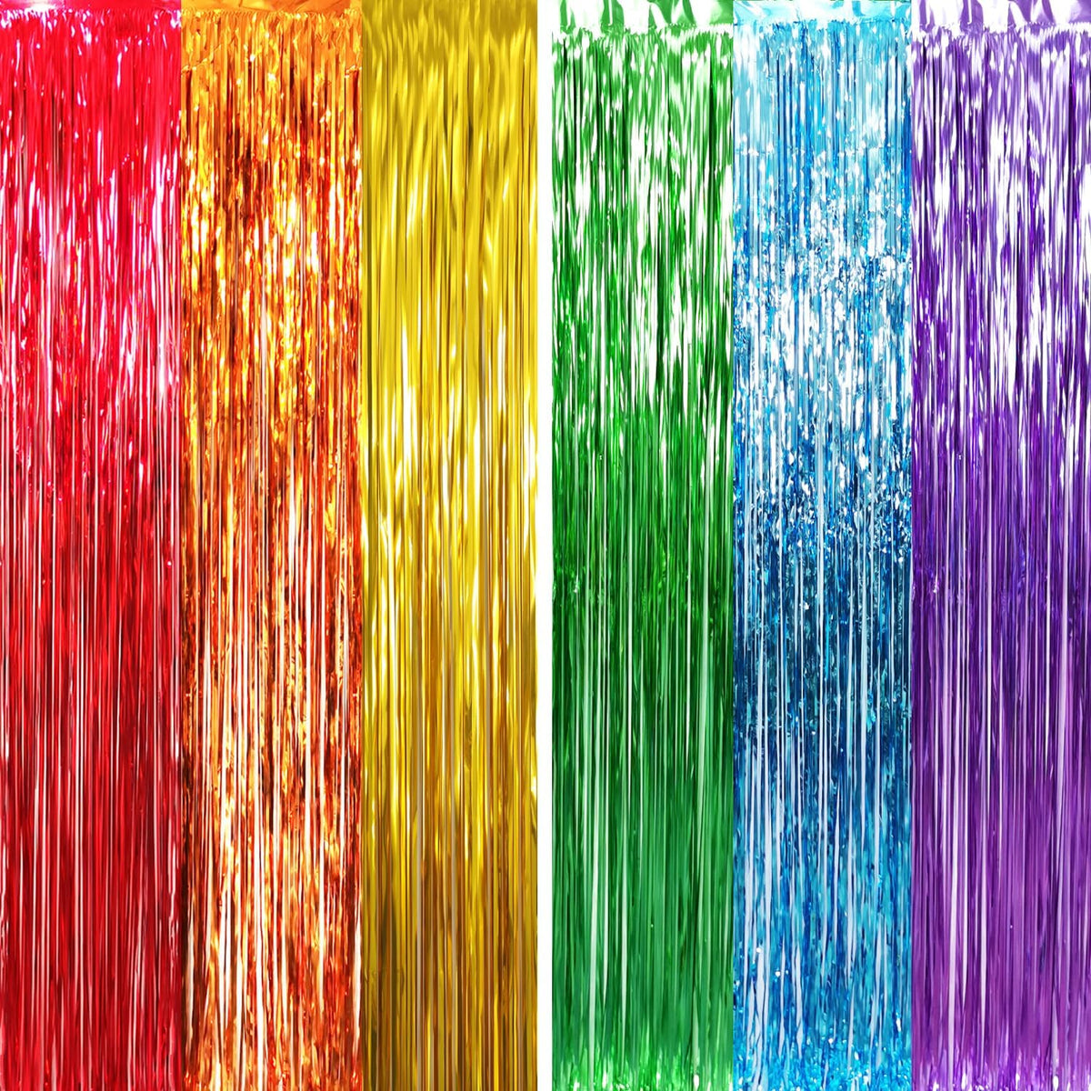 GOER 6.5 ft x 8.2 ft Metallic Tinsel Foil Fringe Curtains,Pack of 2 Party Streamer Backdrop for