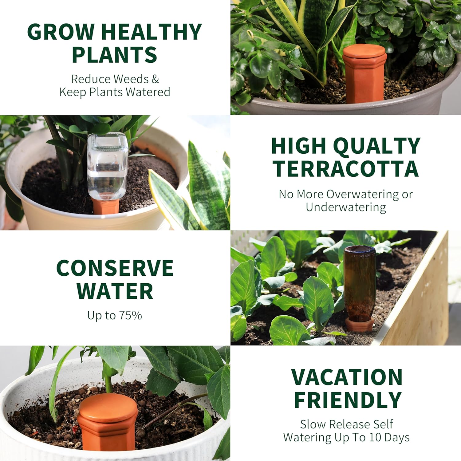 Large Terracotta Watering Spikes with Lids, Automatic Plant Waterer Outdoor | Indoor, Vacation