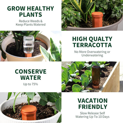 Large Terracotta Watering Spikes with Lids, Automatic Plant Waterer Outdoor | Indoor, Vacation