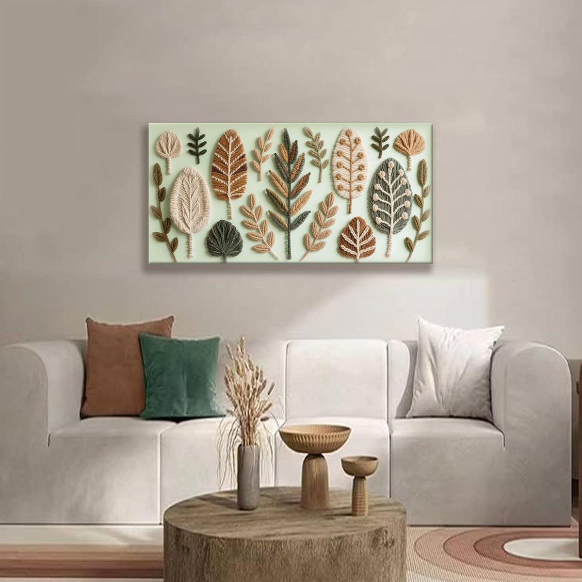 Boho Wall Art Chic Home Wall Art Modern Bohemian Feather Green Canvas Wall Art Decor For Apartment