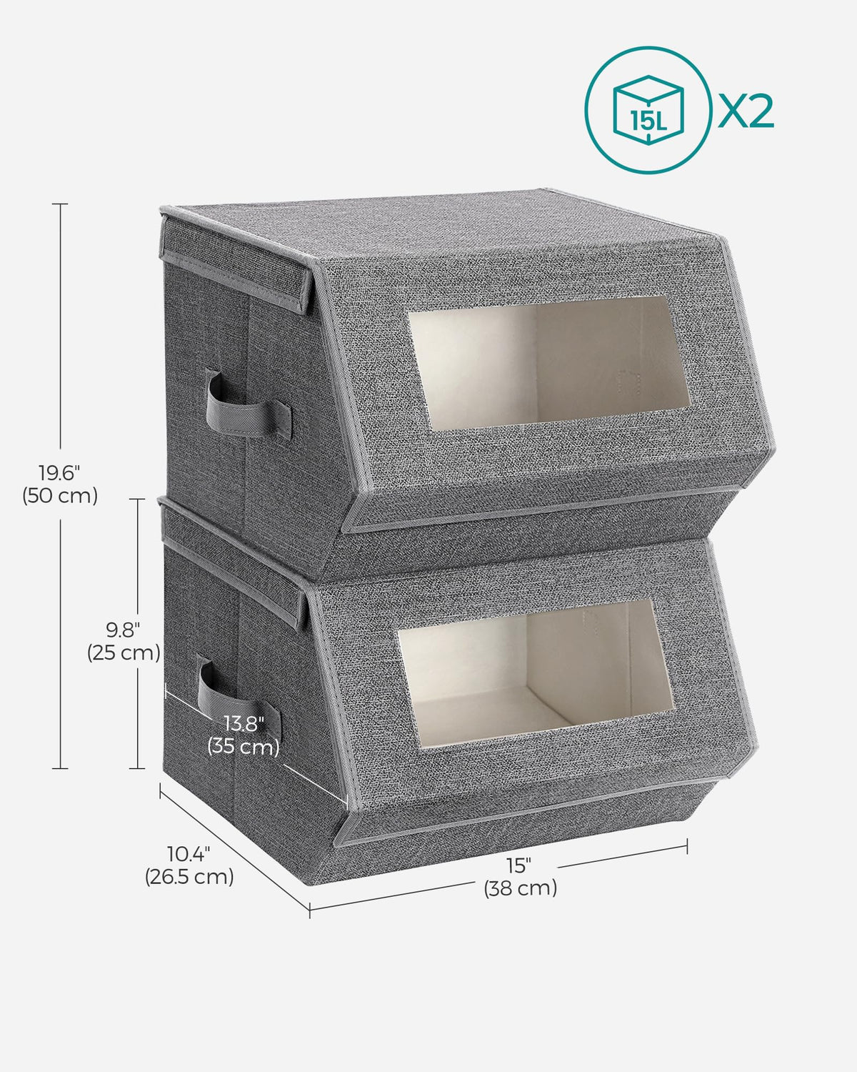 SONGMICS Stackable Storage Bins, Set of 2, with Lids and Front Windows
