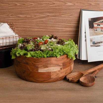 Luxe Designs 12" Wooden Salad Bowl Set with Serving Utensils Eco-Friendly, Multipurpose Mixing &