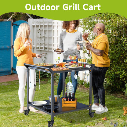 NUUK Grill Cart for Outdoor 32" x 32" Stainless Steel Pizza Oven Table with Double-Shelf Rolling