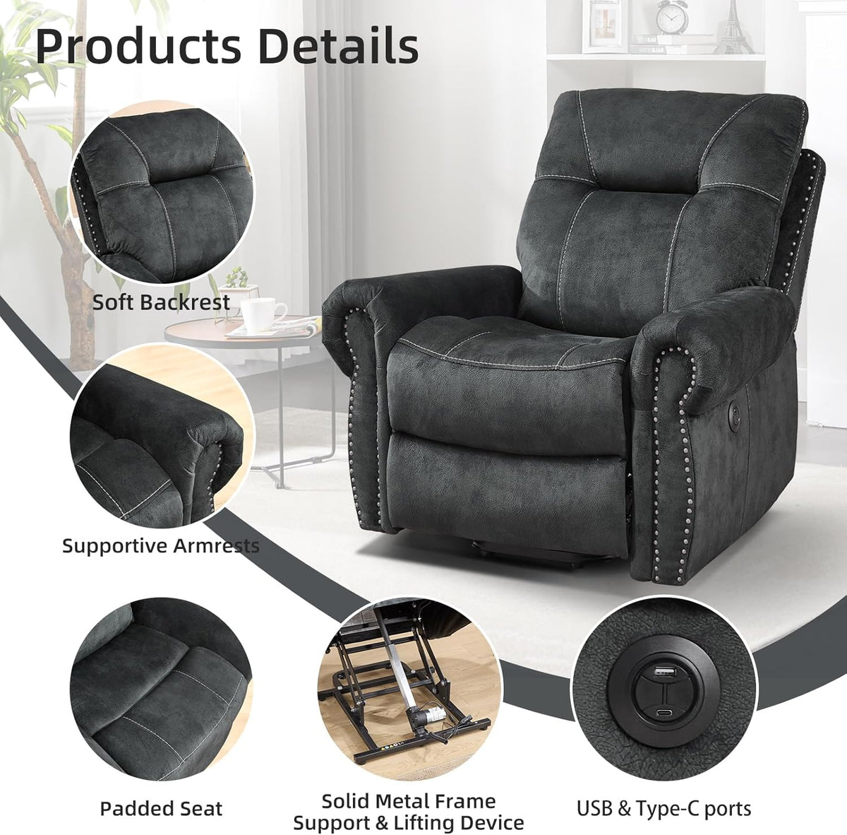 EBELLO 2 Pieces Reclining Couch Furniture Set for Living Room, 1 Seat Power Recliner and a 3 Seater
