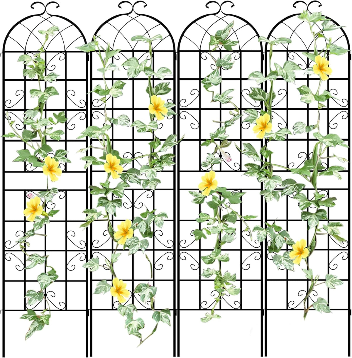 LZRS 4 Pack 87x20in Rustic Iron Arch Decoration Garden Trellis with Black Metal Coating – Perfect