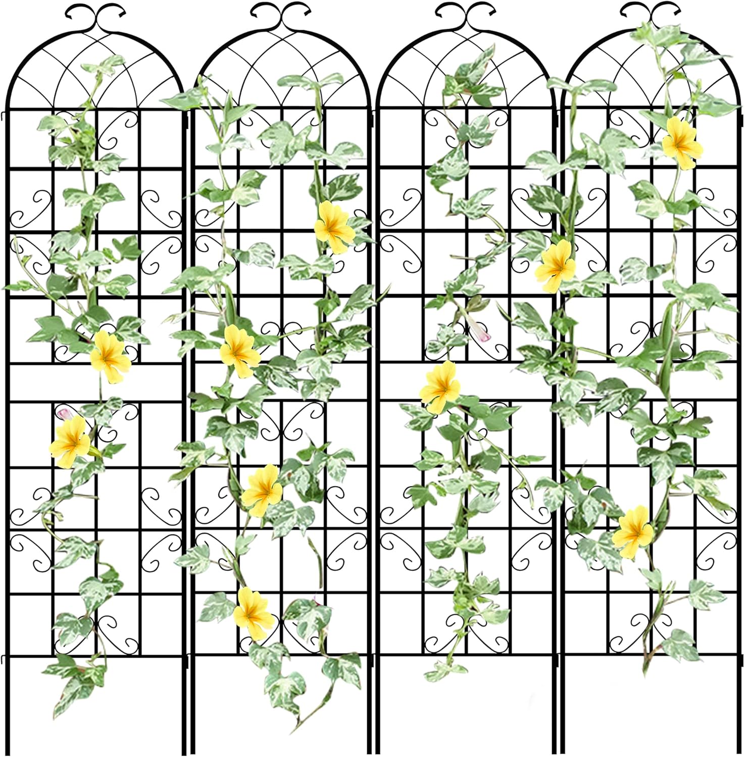 LZRS 4 Pack 87x20in Rustic Iron Arch Decoration Garden Trellis with Black Metal Coating – Perfect