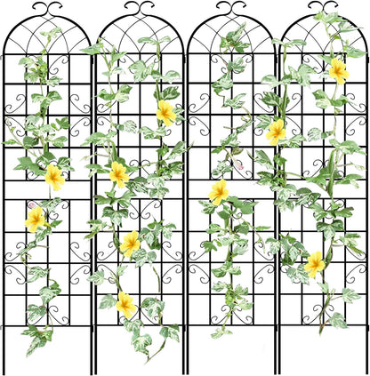 LZRS 4 Pack 87x20in Rustic Iron Arch Decoration Garden Trellis with Black Metal Coating – Perfect