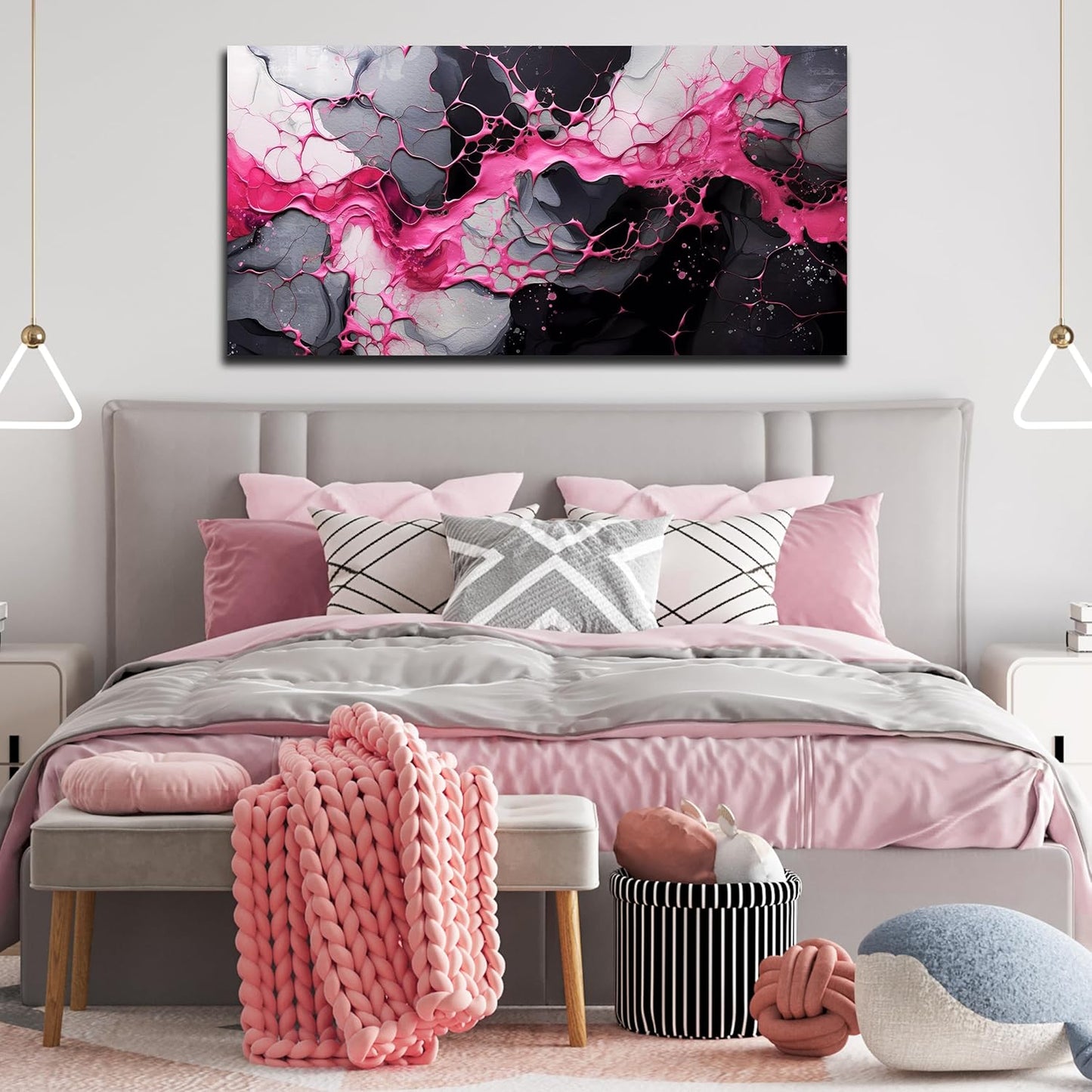 GUGIKA Pink Wall Art for Living Room, Abstract Canvas Wall Decor for Bedroom Decor, Modern Print