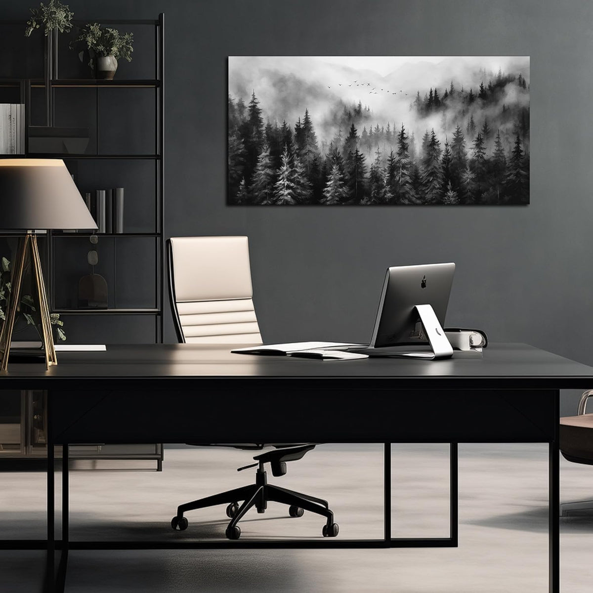 Foggy Forest Wall Art for Living Room,Black and White Pictures for Wall,Tree Wall Decor for Bedroom