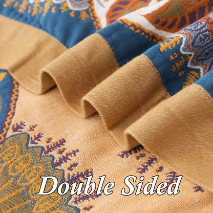 Snycler Boho Throw Blanket for Bed - 100% Cotton Ultra Soft Rustic Quilt Blanket Orange Green