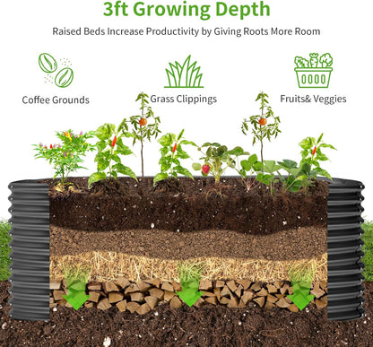 Land Guard 6x3x3ft Oval Galvanized Raised Garden Beds, Large-Capacity Metal Planter Box Outdoor