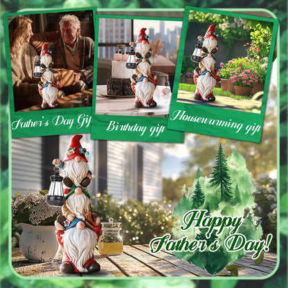 17 in Large Garden Gnome Statue with Solar Lights Sculptures Funny Triple Big Gnome Outdoor Patio