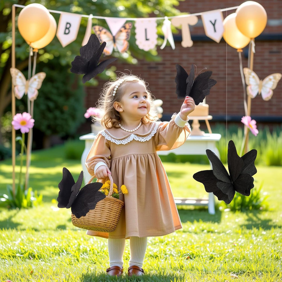 Party Butterfly Decorations, Black 3D Butterfly Birthday Decoration, 4 Pcs Crepe Paper Hanging