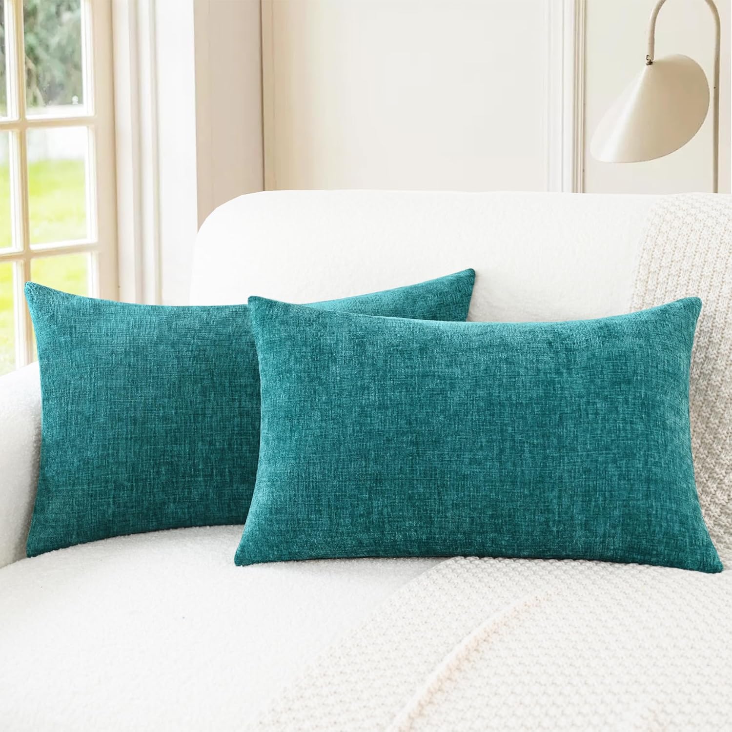 CaliTime Throw Pillow Covers Decorative 16 X 26 Inches Pack of 2 Cozy Chenille Cushion Cases for