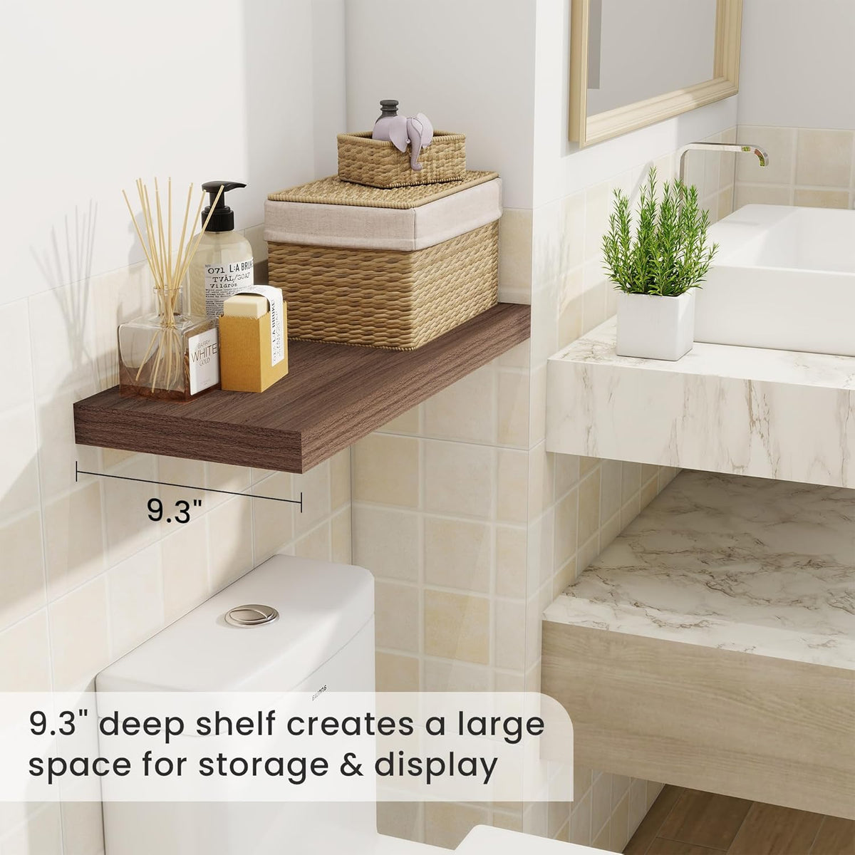 Fun Memories 24 Inch Floating Shelves for Wall, 9 Inch Deep Walnut Rustic Wood Wall Mounted Shelves