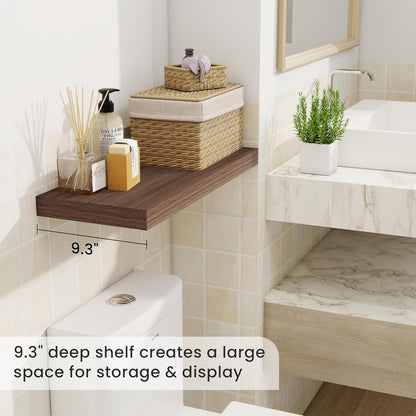 Fun Memories 24 Inch Floating Shelves for Wall, 9 Inch Deep Walnut Rustic Wood Wall Mounted Shelves