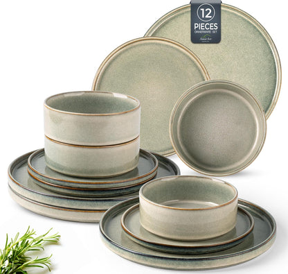 AmorArc Ceramic Dinnerware Sets, Handmade Reactive Glaze Stoneware Plates and Bowls Sets,Highly