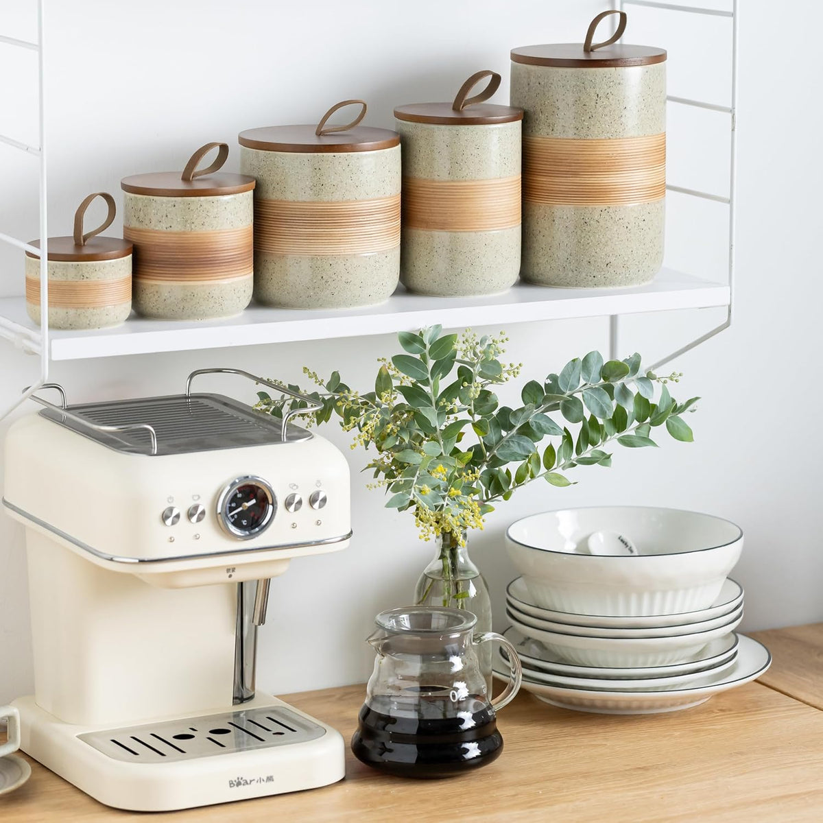 Coffee Storage Container Jar with Lid, Ceramic Kitchen Food Storage Jars with Airtight Lids for