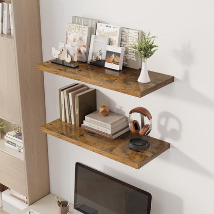 32" Floating Shelves for Wall, 12" Deep Slim Rustic Brown Floating Shelves, Wall-Mounted Shelves
