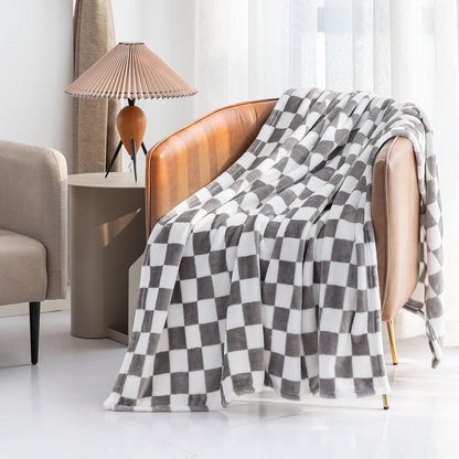 LOMAO Throw Blankets Flannel Blanket with Checkerboard Grid Pattern Soft Throw Blanket for Couch