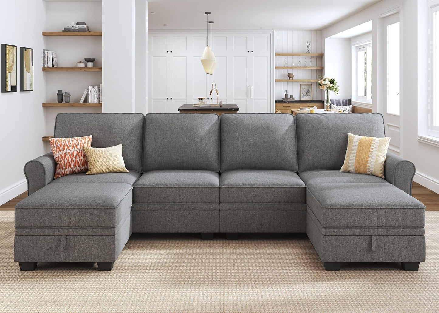 HONBAY Convertible Sectional Sofa with Storage U Shaped Sectional Couch with Reversible Chaise