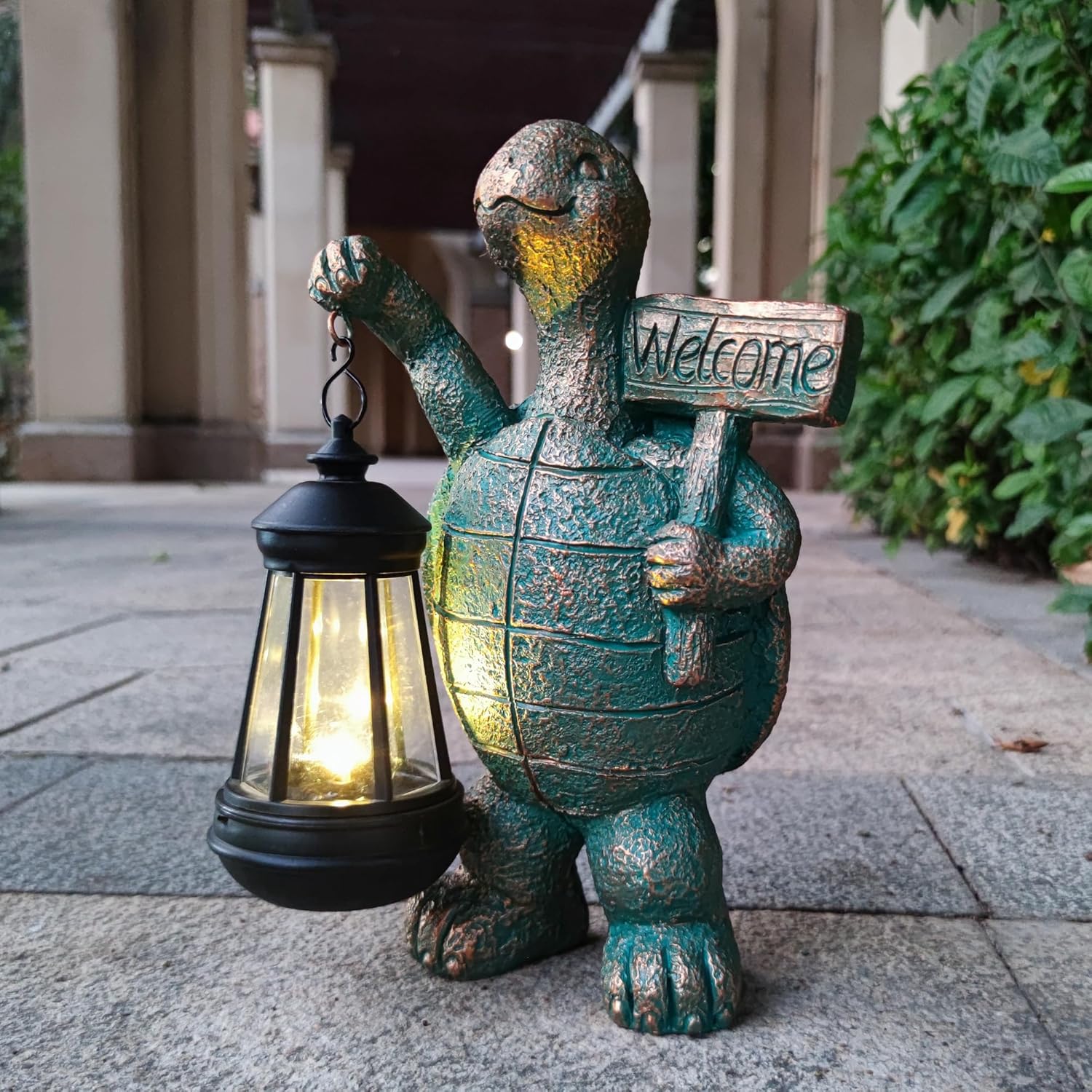 JOYBEE Garden Statues Turtle with Solar Lantern Outdoor Decor-Turtle Solar Figurines Lights