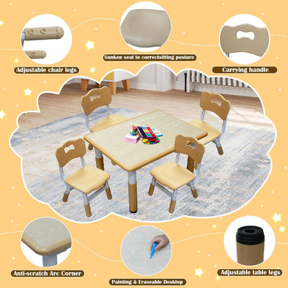 Kids Table and 4 Chairs Set with Graffiti Desktop, Toddler Furniture Set, Non-Slip, Table Children