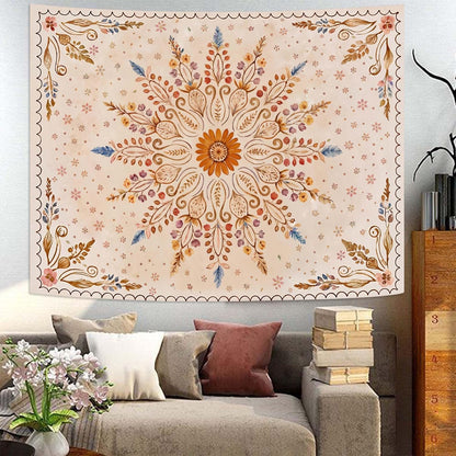 Fowocu Boho Floral Mandala Tapestry for Bedroom Aesthetic Watercolor Bohemian Flower Wall Tapestry