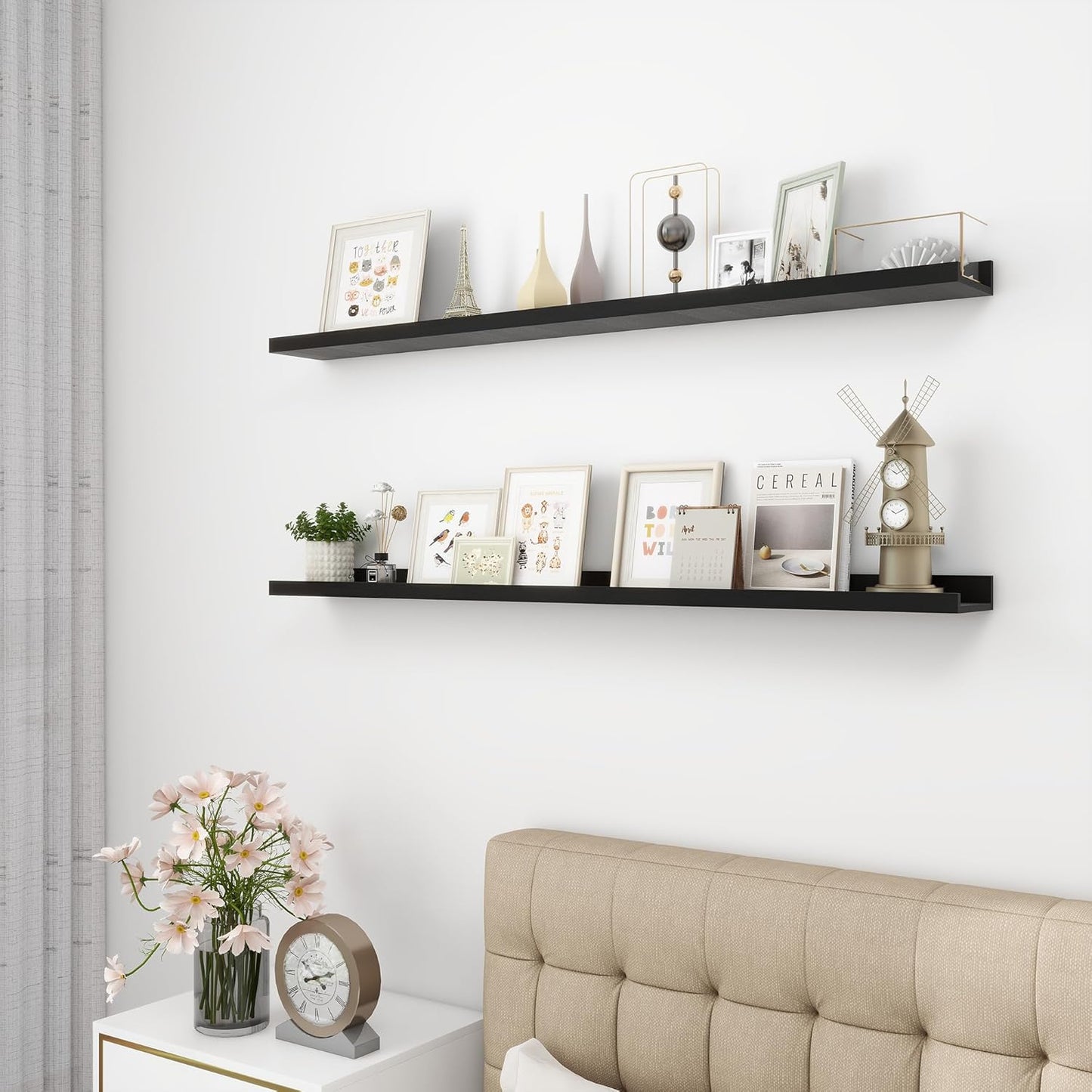 Picture Ledge Shelf, Wood Long Floating Shelves for Wall, Set of 2, 48 inch Picture Ledge Shelves