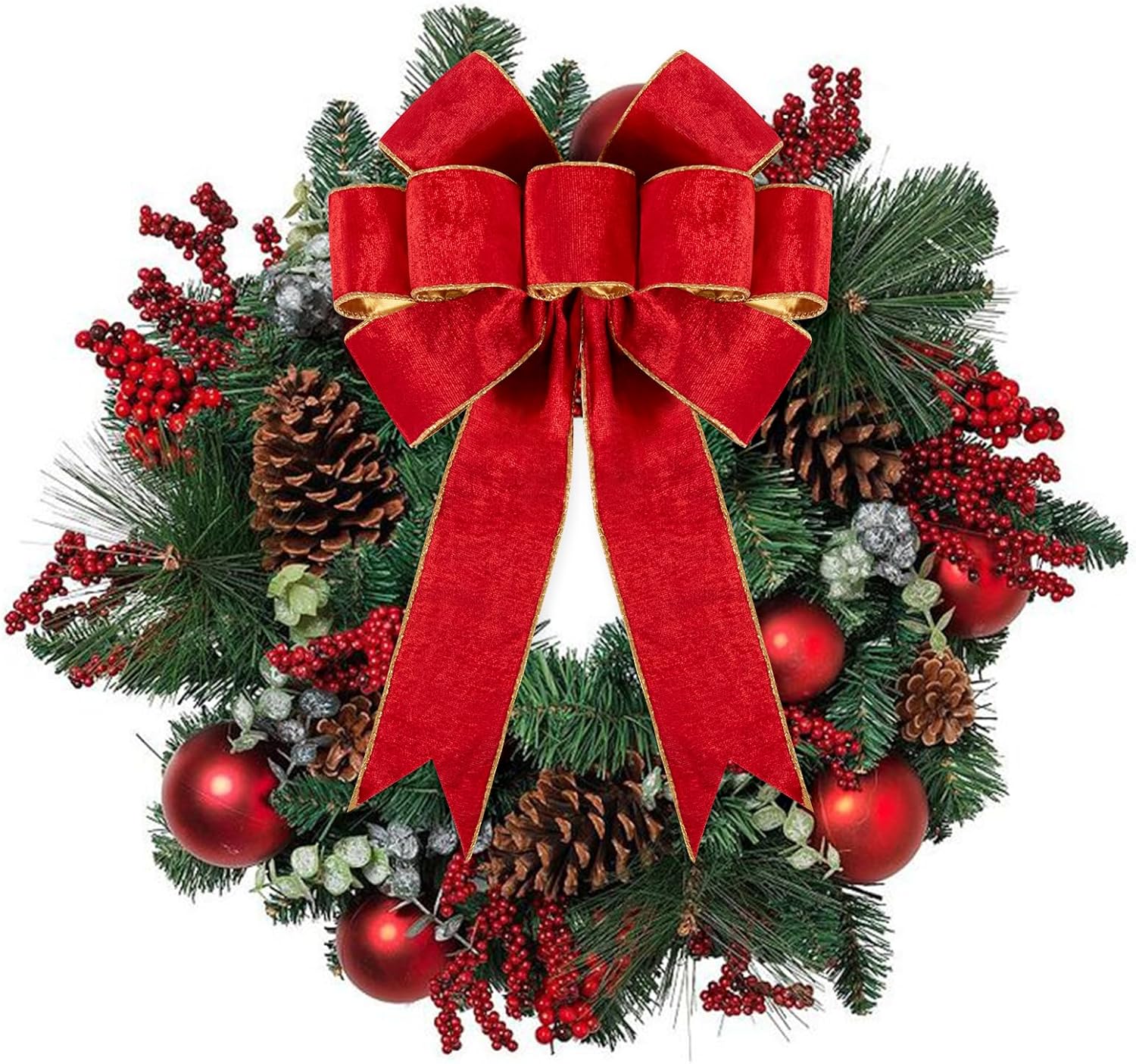 1Pack Large Christmas Bows Velvet Red Bows Holiday Red Christmas Bows Decorations for Wreath Velvet